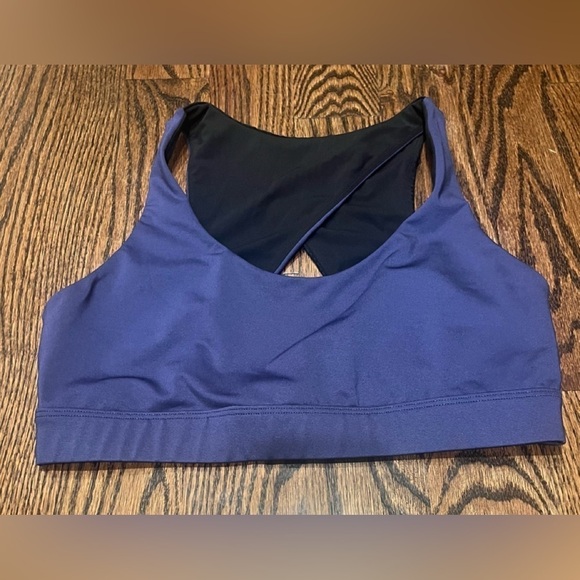 KORAL ACTIVEWEAR COVERT SHANTUNG SPORTS BRA Sz. L  Blue/ Black NWOT - Picture 2 of 5
